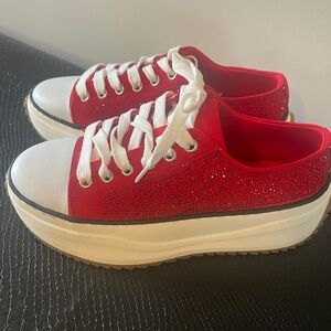 Wild Pair rhinestone Red and White Sneakers
